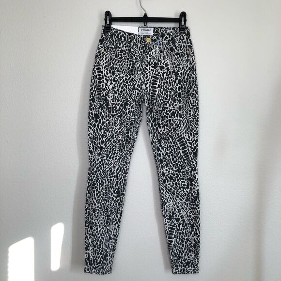 NEW FRAME Black Le High Abstract Animal Noir Multi Pant Skinny Jeans Size 25 - Picture 5 of 10